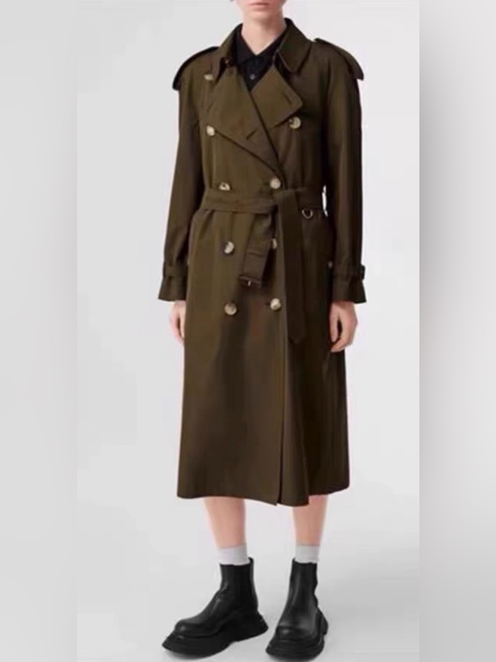 Burberry Olive Green Double-Breasted Trench Coat